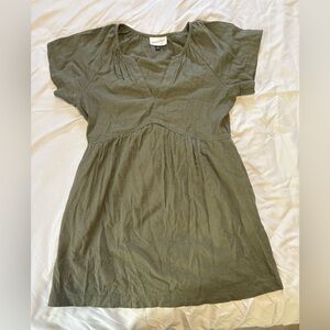 Universal Thread Women's Short Sleeve Linen Mini Shift Dress Olive Green